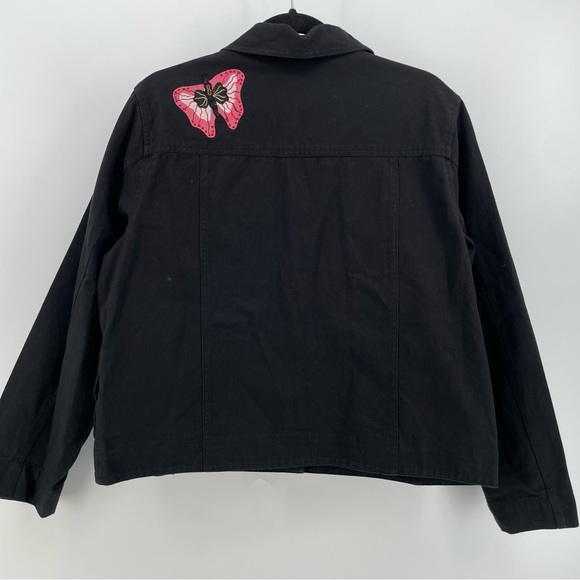 Vintage White Stag Womens Denim Jacket Black Floral Butterflies Beaded L - Picture 5 of 6